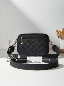 时尚女士手提包菱形针脚字母小方形单肩斜挎包 - 黑色 - 查看 4