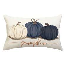 1 pièce Housse de coussin d'automne 12x20 pouces Aquarelle Blanc Bleu Noir Citrouille Housse de coussin d'automne Housse de coussin saisonnière Décoration d'automne pour canapé Simple face sans insert de coussin - Bleu azur - Voir 1