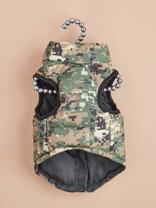 1 件宠物服装秋冬时尚背心，撞色迷彩拉链带牵引绳孔，适合贵宾犬、比熊犬、滑雪犬 - 彩色 - 查看 5
