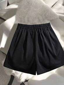 Quần short thường ngày nút kim loại trơn cho nữ - màu đen - Xem 3