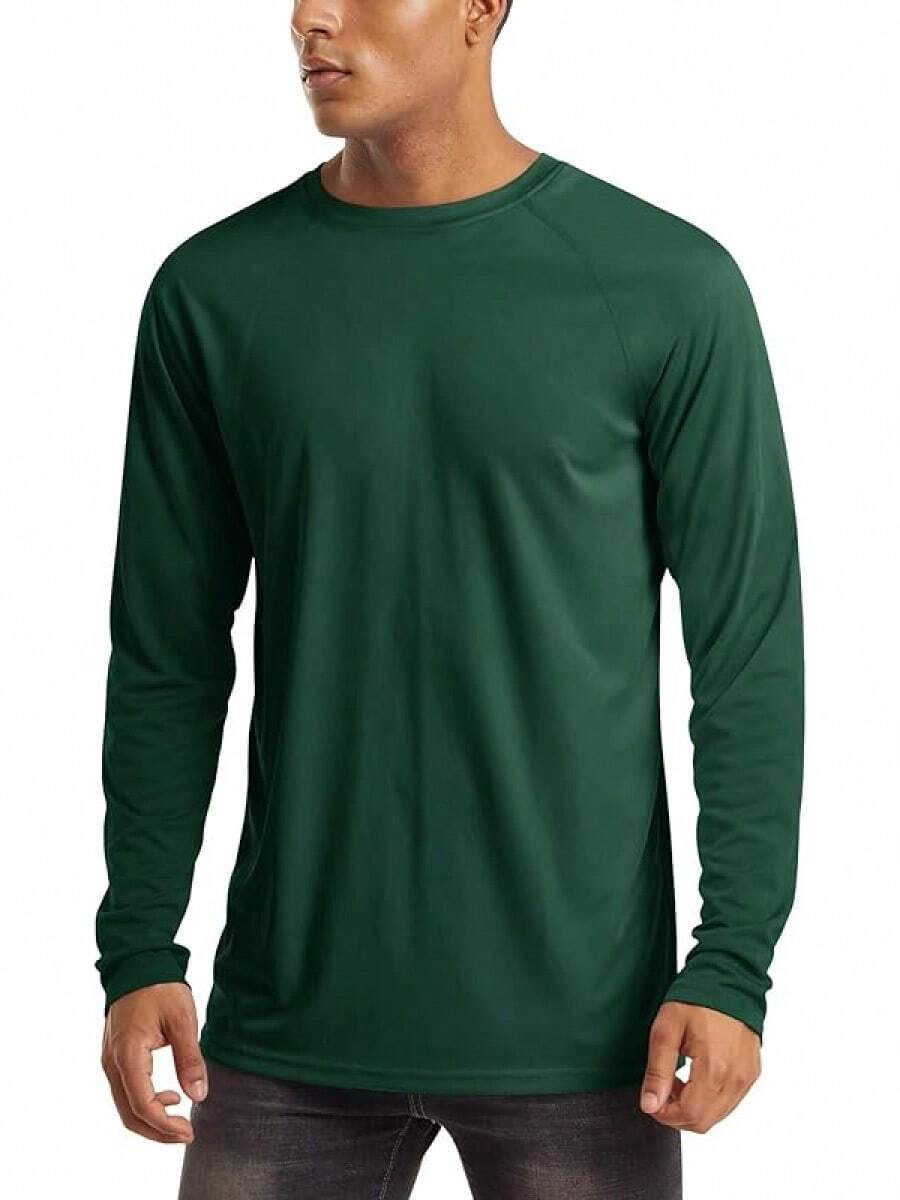 Men's Long Sleeve Shirts UPF 50+ UV Sun Protection Athletic Shirts For Hiking Running Workout Rash Guard-2025 - Dark Green - View 1