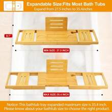 Bathtub Tray Caddy - Bath Tray - Bath Tub Tray Caddy - Bamboo Bath Tray For Tub - Expandable Size, Fits Most Tubs