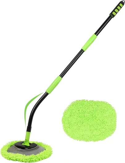 47 Long Handle Car Wash Brush Mop With Sturdy Metal Pole, 3 Grip Points, Scratch-Chenille Microfiber Soft Duster - Auto Cleaning Kit, RVs, SUVs, Trucks, Caravans,,