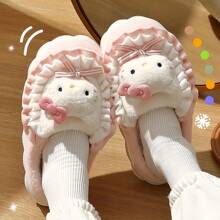 Sanrio Leopard Print Cat Slippers~High Looking And Sexy Slippers, Vintage Hooded Fur Slippers, Women's Indoor Warm Slippers, Back To School Supplies
