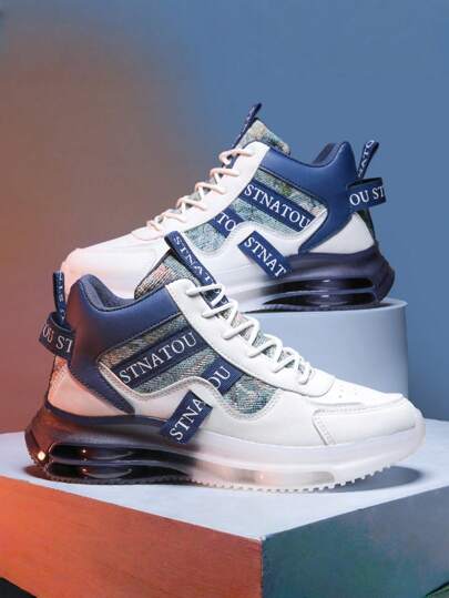 Men's Fashion Streetwear Style Sneakers, Comfortable Non-Slip Casual Lace-Up Athletic Shoes, Suitable For Outdoor Activities, High-Top Shoes, Cushioned Shock-Absorbing Elevator Shoes