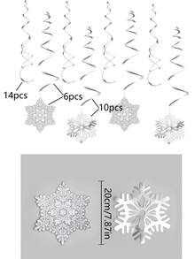30pcs-Winter Snowflake Hanging Swirl Decorations, White Silver Christmas Glitter Snowflake Hanging Swirl Decorations, Hanging Streamers For Christmas Winter Wonderland, Frozen New Year Birthday Party Supplies, Snowflake Hanging Swirls And Charm Decorations, Winter Party Wonderland Christmas Day Decorations. - Multicolor - View 6