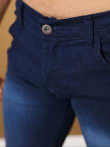 Men's Basic Jeans With Elastane And Pockets Direct From The Factory - 深色水洗藍 - 查看 7