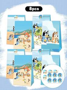 Decoraciones de fiesta de Bluey, productos de decoración de fiesta con tema de animación de dibujos animados, productos de cajas de regalo con tema de dibujos animados, cajas de regalo con tema de dibujos animados, cajas de dulces, regalos de fiesta, decoraciones de juego perfectas, bolsas de papel para regalos de cumpleaños, la mejor opción para decoración de regalos - Multicolor - Ver 14