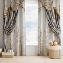 两片装优雅灰色花卉薄纱窗帘 - 复古高端设计，金色点缀，杆袋式设计，时尚百搭，可个性化装饰圣诞家居房间，经久耐用，100% 涤纶薄纱面料，适用于卧室、客厅，可过滤光线，保护隐私，调节光线，装饰空间，季节性百搭，适合圣诞装饰、秋季装饰 - 彩色 - 查看 3