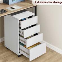 Mobile Filing Cabinet With 4 Drawers, Under Desk Filing Cabinet With Wheels, Office Cabinet For Home And Office, White/Black, 33 X 39 X 63.5 Cm - 白色 - 查看 3