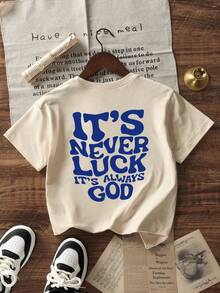 Boys & Teens Casual Printed Round Neck Short Sleeve T-Shirt, Summer Top - Apricot - View 1