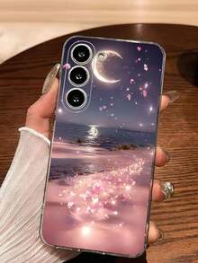 1 chiếc ốp lưng điện thoại trong suốt mềm mại họa tiết bãi biển và trăng hồng, tương thích với Samsung Galaxy A04e/12/A13/A14/A34/A50/A52/A53/A54/S21/S22/S23/S24/S25/S25Ultra - Trong sáng - Xem 6