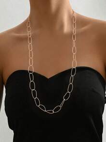 1 Stück asymmetrische glatte ovale Kette Halskette, Goldfarben, vielseitig für den täglichen Gebrauch, als Geschenk, für Lässig & Feiertage geeignet - Geometrische lange Halskette - Übersicht 9