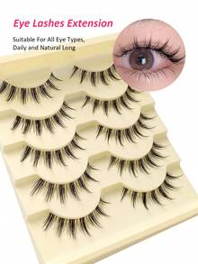 5对Rikuaild卡通风格假睫毛，自然款和动漫角色扮演款，透明睫毛梗，适合新手，蓬松浓密，黑色锥形水润妆效 - 自然纖長款 - 查看 3