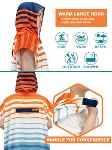 SUN CUBE Surf Poncho Changing Robe With Hood | Absorbent Quick Dry Microfiber Wetsuit Changing Towel With Pocket For Surfing Men Women (Black) - sọc cam - Xem 2