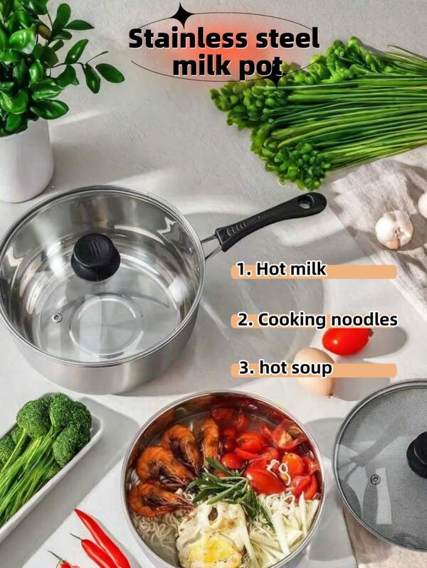 1pc Stainless Steel Mini Milk Pot, Small Soup Pot, Mini Steamer Pot For Induction Cooker, Suitable For Heating Milk And Making Baby Food