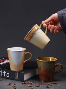 1pc 220ml Creative Crackle Ceramic Cup, Home Breakfast Milk Cup, Latte Art Coffee Cup, Office Guest Cup, Afternoon Tea Cup, Soda Cup, Crackle Handled Mug, Simple Retro Ceramic Household Office Water Cup, Thick Clay Espresso Cup