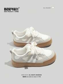 BEIER Zapatos casuales de mujer con suela de goma y cuero sintético, nuevos zapatos blancos para uso diario en primavera y otoño, zapatillas para mujeres - Beis - Ver 5