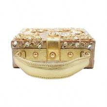 Women Evening Clutch Acrylic Square Bag Rhinestones Shoulder Bag Crossbody Bag Handbag - Gold - View 4