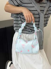 1 Peça Bolsa de Tecido com Cordão para Debaixo do Braço, Nova, Fofa, Casual, Portátil, Bolsa Transversal Versátil e Doce de Lona com Estampa Floral