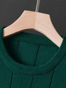 Men's Casual Solid Color Ribbed Knit Crew Neck Short Sleeve Top - Màu xanh Ô liu - Xem 5