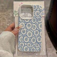 White Lychee Pattern Blue Flower Circle  Case TPU Protective Cover| Shockproof Phone Case| Suitable For  7 / X / XS / 11 Series And  12 / 13 / 14 / 15 Models Scratch-Resistant Transparent Case,Suitable For  17 Air - trắng - Xem 3