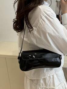 Fashionable Solid Color Glossy Asymmetrical Underarm Shoulder Bag, Versatile, Elegant And Simple Flip Up Handbag, Suitable For Shopping, Wallets, Shopping, Young Women, College Students, Newcomers, White-Collar Workers. They Are Very Suitable For Offices, Universities, Work, Business, Commuting, Outdoor Activities, Travel, And Outings , Old Money