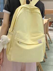 1 pieza Mochila decorativa con diseño de oso de gran capacidad, adecuada para viajes al aire libre, compras, vacaciones, útiles escolares, ligera, portátil, plegable, apta para adolescentes, mujeres, estudiantes universitarios, principiantes y trabajadores de oficina, perfecta para volver a la escuela, primer día de clases, escuela secundaria, preparatoria, actividades al aire libre, viajes, salidas, vacaciones, conciertos - Amarillo - Ver 4