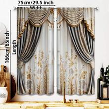 两片装优雅灰色花卉薄纱窗帘 - 复古高端设计，金色点缀，杆袋式设计，时尚百搭，可个性化装饰圣诞家居房间，经久耐用，100% 涤纶薄纱面料，适用于卧室、客厅，可过滤光线，保护隐私，调节光线，装饰空间，季节性百搭，适合圣诞装饰、秋季装饰 - 彩色 - 查看 5
