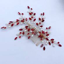 1pc Women's Red Rhinestone Hair Accessory, Bridal Headpiece, Hair Comb Headpiece For Wedding, Prom, Photo Shoot, Silver Crystal Decor, Suitable For Wedding, Engagement, Ball Gown, Bridal Dress