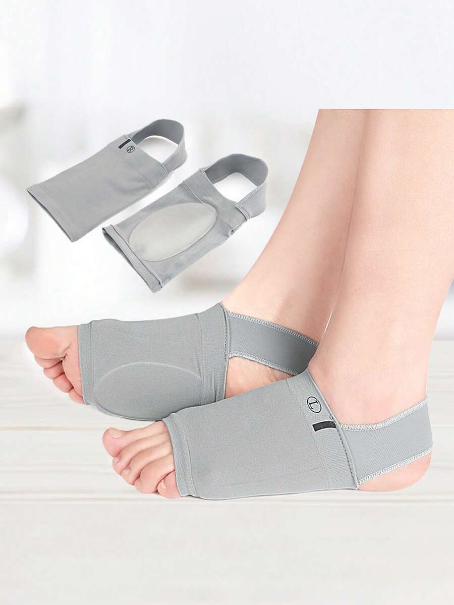 2 件足弓支撑绷带尼龙鞋垫足垫，男女通用足底筋膜炎袜子 - 灰色 - 查看 1