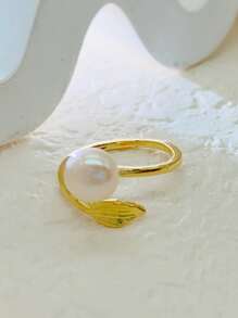 1pc Handmade Baroque Style Irregular Pearl Ring, Silver Vintage Stacking Rings For Women Everyday Wear