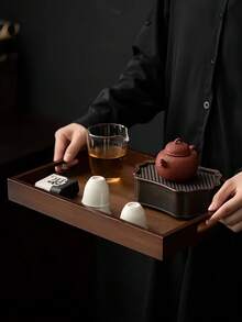 1 Pc Bamboo Wooden Serving Tray, Breakfast Tray With Handles Bed Tray For Breakfast Dinner, Eating Trays For Living Room-Back To School - Multicolor - View 3