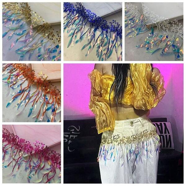 New Jeans Decor Jazz Dance Hip Scarf Hip-Hop Y2K Tassels Belt Shirt Extender Triangular Scarf Sequin Streetwear Waistband For Dance Accessories