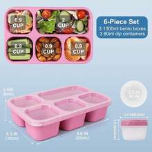 Bento Box Adult Lunchable Container - Reusable 3-Pack Snack Box Containers With 5-Compartment & 3pc Dressing Cups, Storage For Meal Prep, School, Work (Dark & Clear Lids)  You Can Also Reheat Food In The Microwave For Up To 3 Minutes Using The Container.Just Add To The Top Shelf Of The Dishwasher.Hand Washing Is Recommended For The Lid
