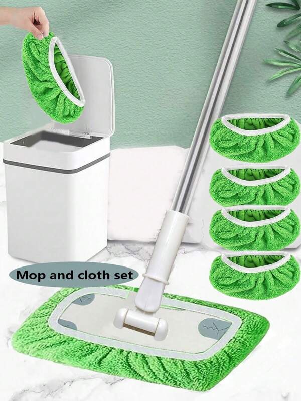 Fiber Mop With Rotating Mop Pad + Electrostatic Flat Mop Combination | Cleaning Supply Set For Home Use, Wet & Dry | Washable Mop Pad | Floor Cleaning Tool | Essential For Back To School Home/Dorm Cleaning