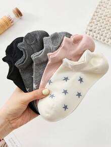 3/5 paires de chaussettes montantes femme motif étoile mignon couleur unie, convient pour le port quotidien, toutes saisons, livraison aléatoire