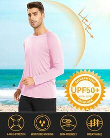 Men's Long Sleeve Shirts UPF 50+ UV Sun Protection Athletic Shirts For Hiking Running Workout Rash Guard-2025 - Baby Pink - View 2