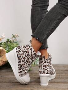 Wysokie płócienne buty damskie, grube trampki, ukryty klin, okrągły nosek, modne brytyjskie codzienne płaskie buty