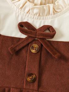 Baby Girl Cute Bow Decor Dress, Suitable For Outdoor Wear, Autumn/Winter - Brown - View 5