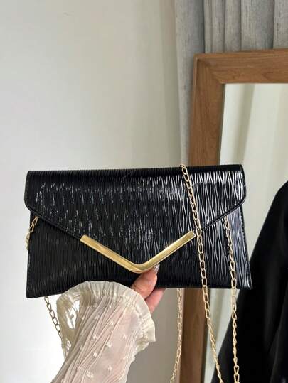 Bolso de hombro con hardware texturizado de unicolor y borde, bolso cruzado de sobre con cadena, billetera, funda para teléfono, adecuado para citas/eventos formales, compras, billeteras, compras, mujeres jóvenes, estudiantes universitarias, recién casadas, damas de oficina. Ideal para oficina, universidad, trabajo, negocios, viajes al trabajo, actividades al aire libre, viajes y excursiones