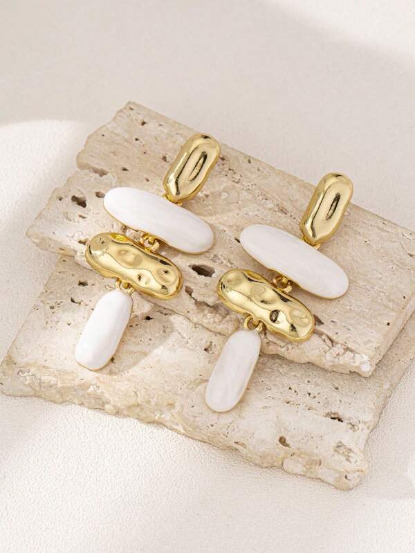 1 paire de boucles d'oreilles pendantes géométriques asymétriques exagérées en émail