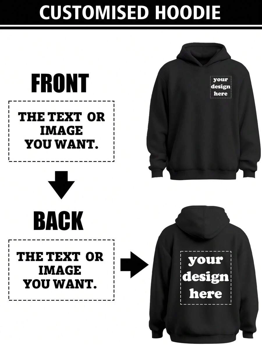 Customized Personalized Photo & Text Printed Men's Hoodie, Double-Sided Customized Text, Name, Baby/Friend/Idol/Couple/Family/Party/School/Sports/Pet Love Text Print, Logo/Business/Company Party Uniform, Birthday Gift, Holiday Gift, Party Gift, Wedding Gift, Friend Gift, Anniversary Gift Ornamental, Dawg Stylish, Fashion, Hipster, Contracted
