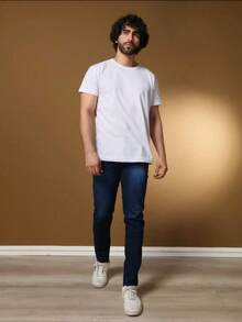 Men's Basic Jeans With Elastane And Pockets Direct From The Factory - 深色水洗藍 - 查看 5