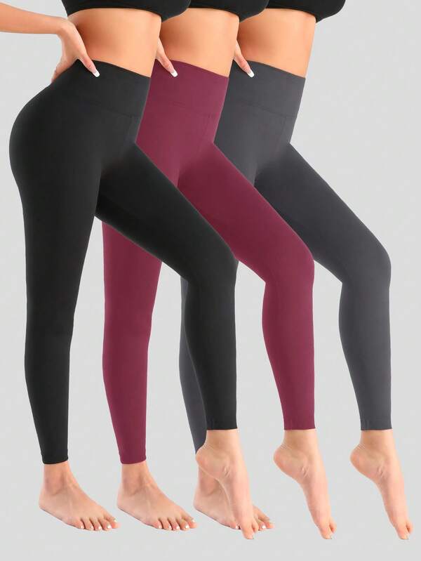 3 Packs-High Waisted Leggings For Women Ultra Soft Stretch Opaque Slim Yoga Leggings One Size & Plus Size
