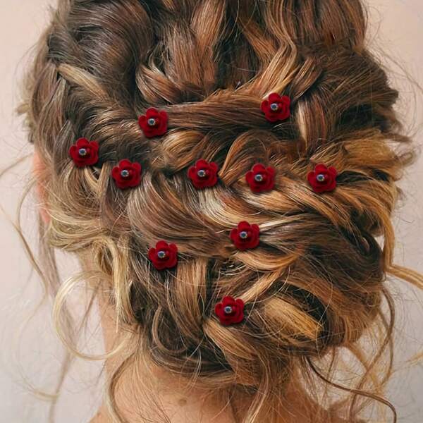 10pcs Rose Diamond Hair Clips For Women,Elegant Minimalist Bridal/Everyday Hair Accessory,Zinc Alloy