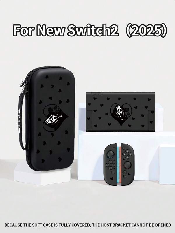1 pieza Funda protectora con diseño de corazón negro y esqueleto de corazón, apta para Nintendo Switch 2, Switch NS/Switch OLED/Lite, accesorios de consola Switch, bolsa de almacenamiento, funda protectora Switch, regalo romántico para jugadores de Switch