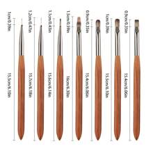 红木手柄美甲刷，拥有多种不同头形，专业美甲刷，包括内衬刷、圆头刷、平头刷等，适合专业美甲师和初学者在家使用 - 棕色 - 查看 6