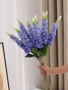 MEHELANY 6支装 - 29.2英寸 - 紫色和蓝色满天星、翠雀、风信子仿真花，质感逼真，适用于婚礼、家居、户外派对花卉装饰、桌面摆设、花园、酒店、酒吧、厨房、壁炉、花瓶装饰，秋季万圣节感恩节圣诞节派对用品，DIY花环装饰，女孩礼物 - 藍紫色 - 查看 2