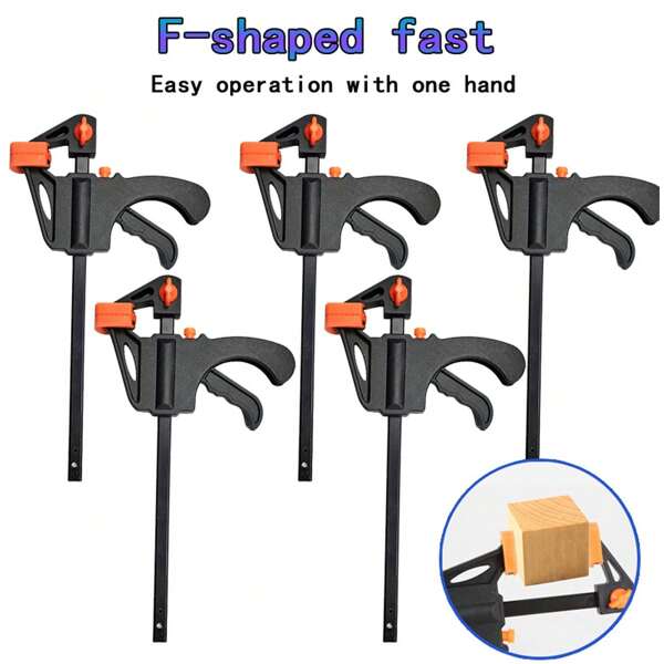 5pcs Extra Long & Thick F-Type Woodworking Clamps, Quick Fixing Solid Wood Clamps, Large Capacity Straight Angle Clamps, Woodworking Clamps Tool For Fixing Wood Boards